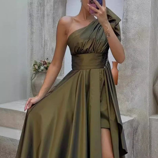 WOLFF | Wunderschönes herbstliches übergroßes Schlitzkleid