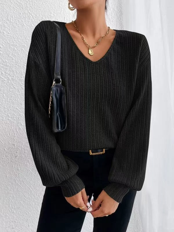 WOLFF | Drop Shoulder Laternenärmel V-Ausschnitt T-Shirt