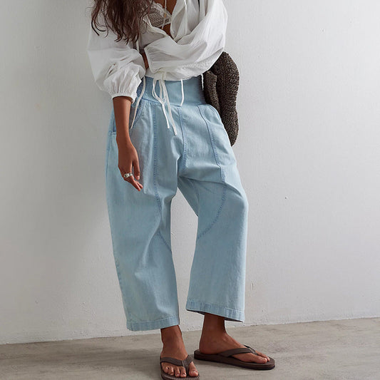 1Wash Dropped Crotch Mid-Waist Straight Jeans