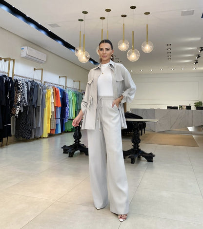 WOLFF | Kordelzug Langarmmantel Lange Hose Zweiteiliges Set