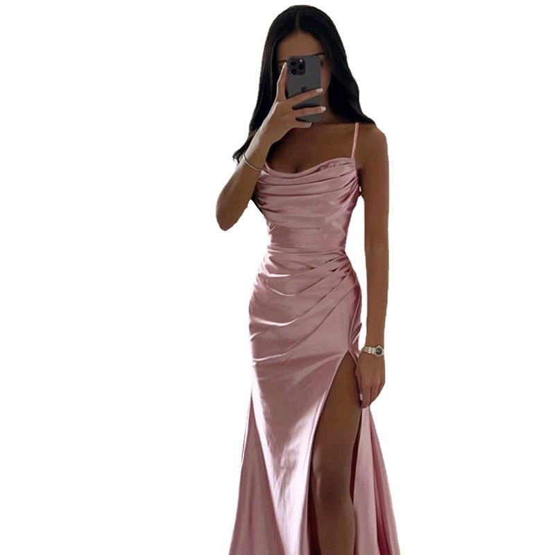 WOLFF | Schnürung Falten Schlitz Satin Schmaler Schnitt Bodycon Kleid