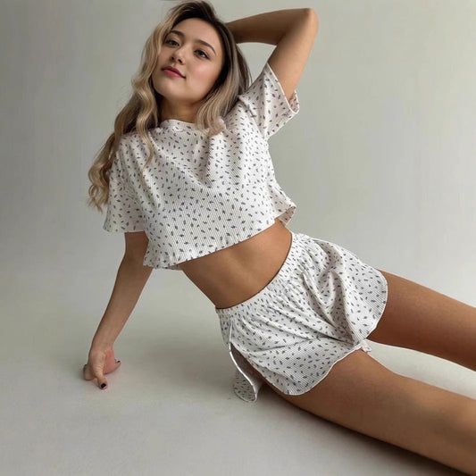 WOLFF | Floral Print Kurzarm Shorts Schlafanzug Set