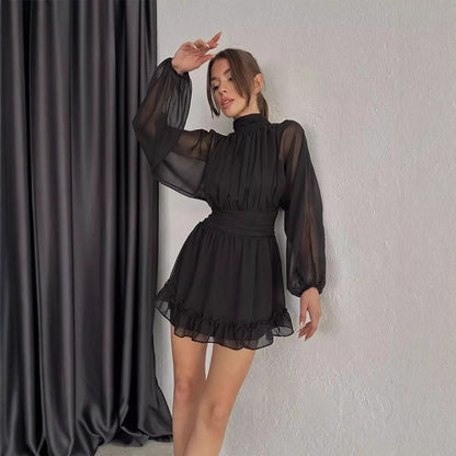 1Sweet Pleated Backless Big Hem Ruffled Skirt