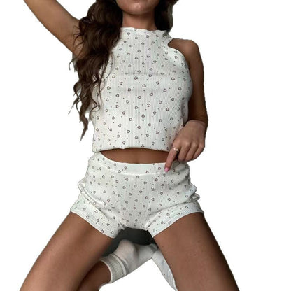 WOLFF | Bedrucktes Gestricktes Rundhalsärmelloses Shorts-Set