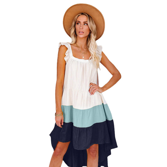 WOLFF | Schichtweise Farbe-Block Spaghetti Träger Kleid