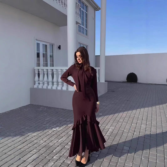 WOLFF | Slim Fit Rüschen Saum Spliced Kleid