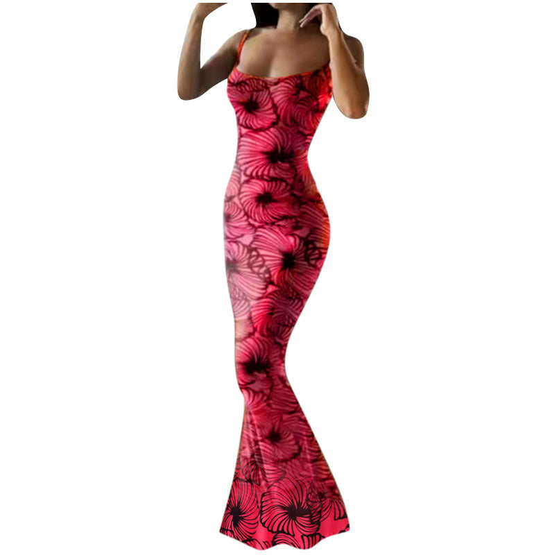 WOLFF | Verstellbares Träger Druck Fishtail Kleid