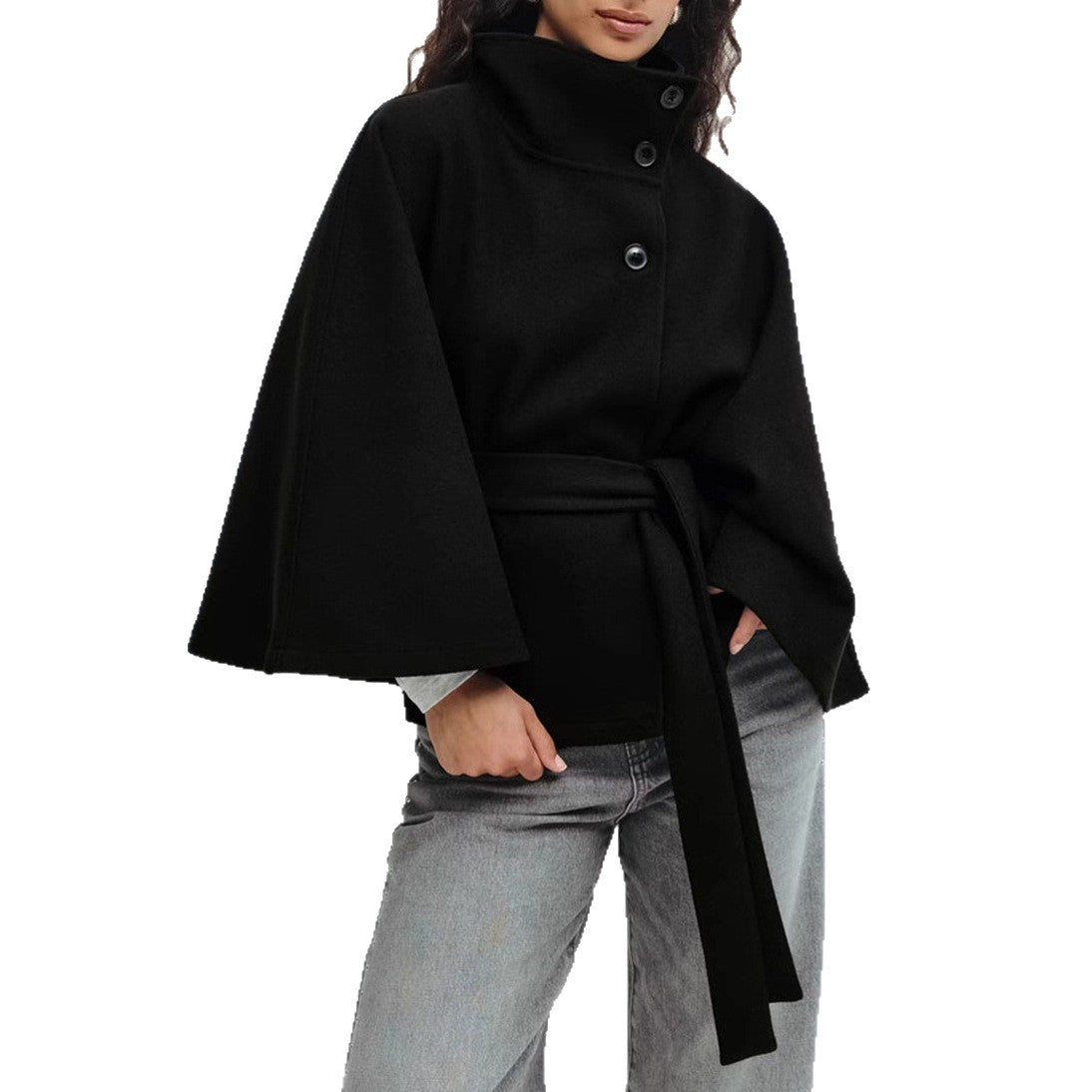 Damen Wickeljacke mit elegantem Stehkragen und weit geschnittenen Ärmeln -Mode