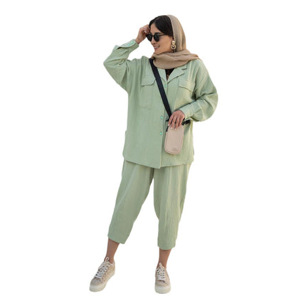 WOLFF | Reverskragen Langarmshirt und Neun-Punkt-Hosen-Set