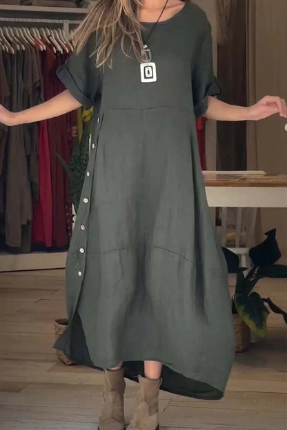 WOLFF | Einfarbiges Kurzarm-Baumwolle-Leinen-Kleid