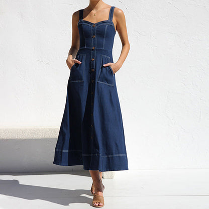 WOLFF | Vintage Button Denim Kleid mit Spaghettiträgern
