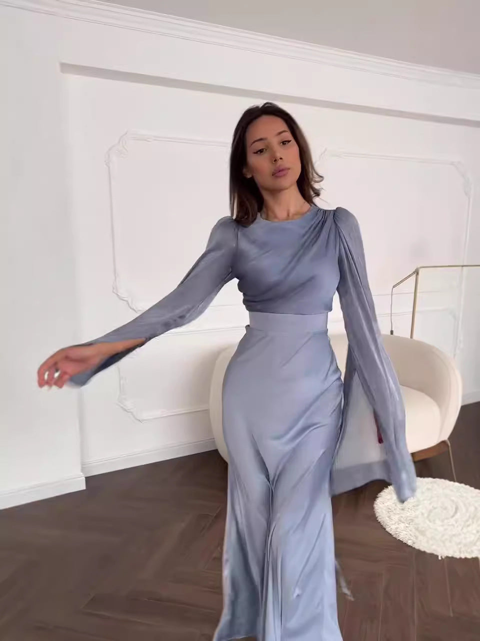 1Top High-Waisted Tie Fishtail Skirt Two-Piece Set