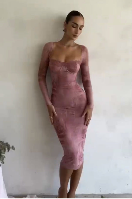 WOLFF | Trägerloses Spitzenlanges Bodycon-Kleid