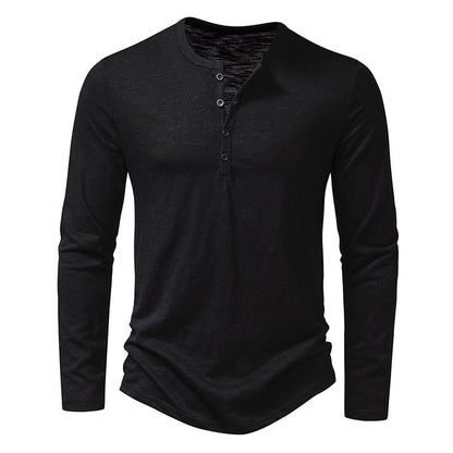 Herren Langarmshirt mit knopflosem V-Ausschnitt und atmungsaktivem Stoff -Mode