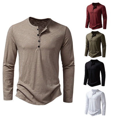 Herren Langarmshirt mit knopflosem V-Ausschnitt und atmungsaktivem Stoff -Mode