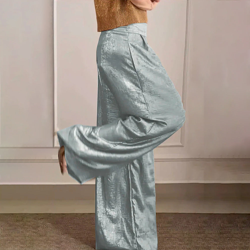 WOLFF | Metallic Hochbund Slimming Weite Beinform Hose