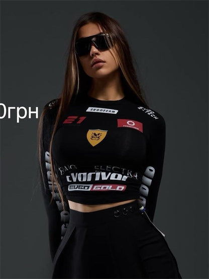 WOLFF | Motorrad Druck Lässiges Hot Girl Top