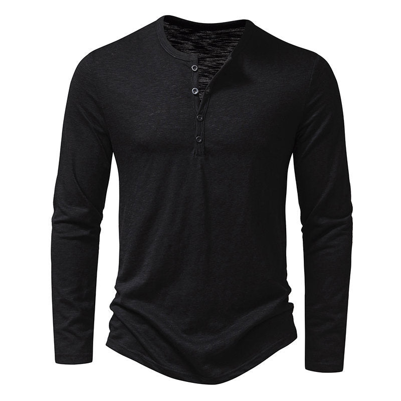 Herren Langarmshirt mit knopflosem V-Ausschnitt und atmungsaktivem Stoff -Mode