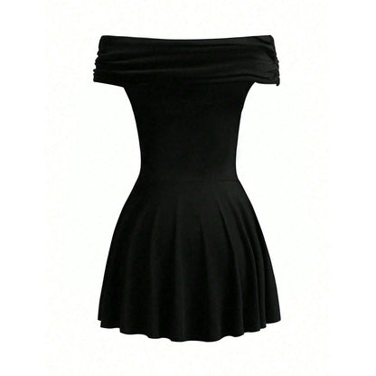 WOLFF | Schlüsselbein Off-Shoulder Hohe Taille Kurzes Rock Kleid