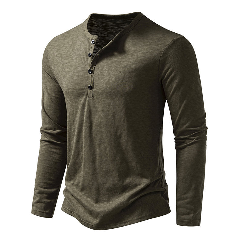Herren Langarmshirt mit knopflosem V-Ausschnitt und atmungsaktivem Stoff -Mode