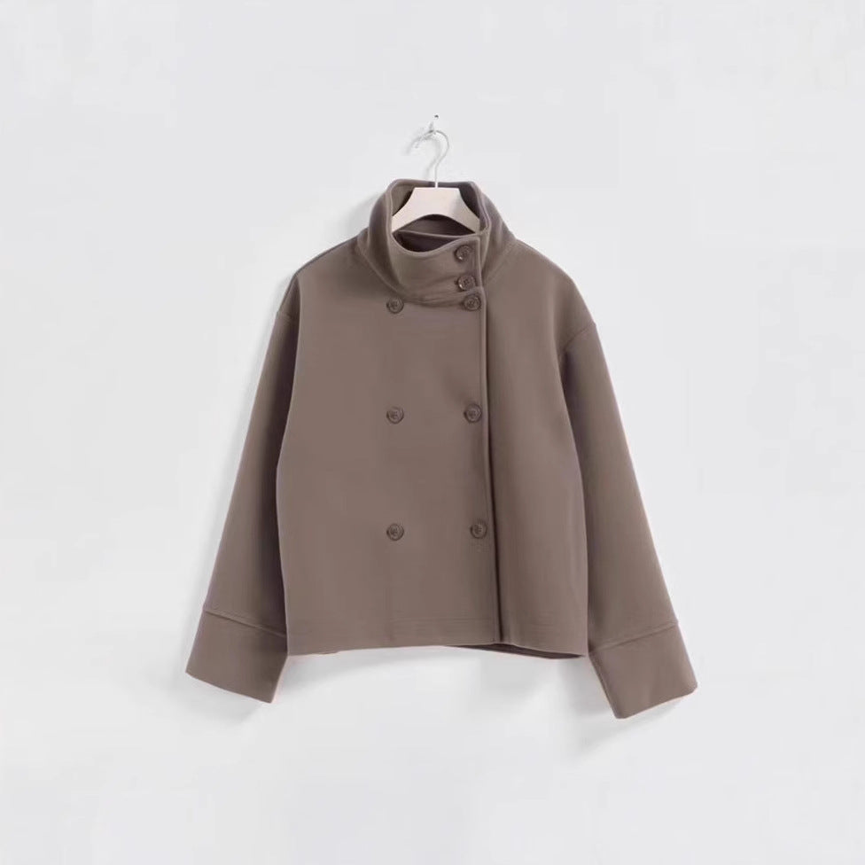 Damen Modische Cropped Jacke mit hohem Kragen und doppelter Knopfleiste Heidi-Mode