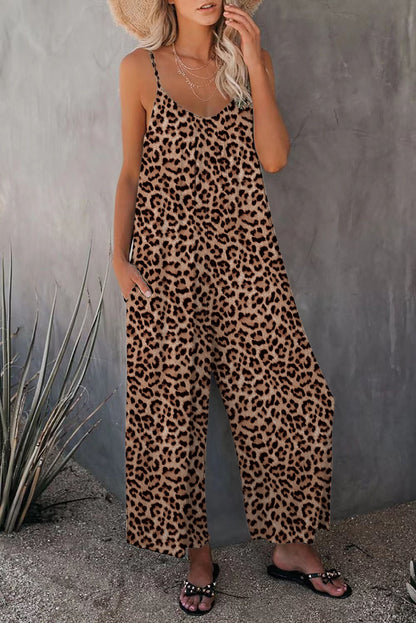 WOLFF | Leopard-Print-Tasche Lockerer Träger Einteiler Overall