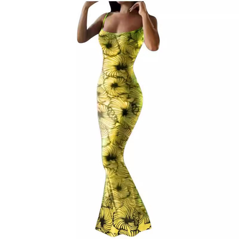 WOLFF | Verstellbares Träger Druck Fishtail Kleid