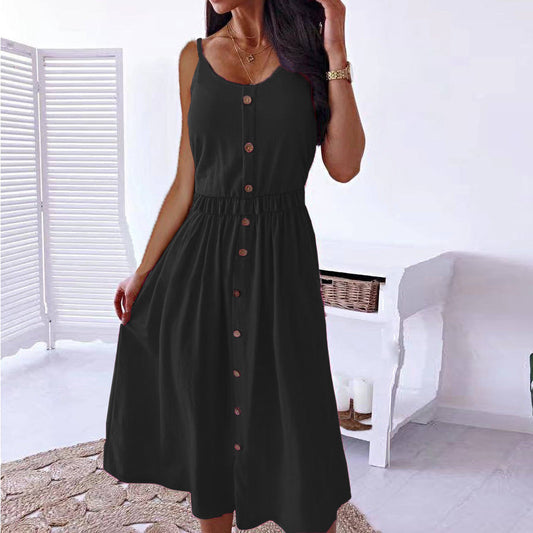 WOLFF | Flatterndes Spaghetti-Träger-Midi-Kleid mit Taillierung