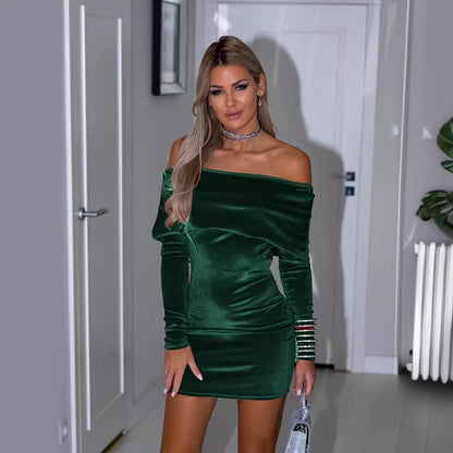 WOLFF | Trägerloses Off-Shoulder Bodycon Samt Abendkleid