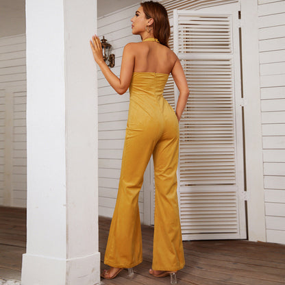 Sleeveless Zippered Backless Casual Solid Color Jumpsuit