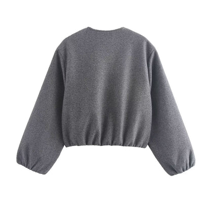 Damen bequeme und stylische Bomberjacke mit hohem Kragen und seitlichen Taschen -Mode