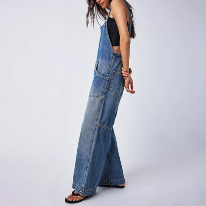 WOLFF | Taschenverstellbarer Trägerweiter Beinen Denim Overall