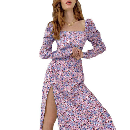WOLFF | Daisy Print Langarm Spaltet Bohemian Kleid