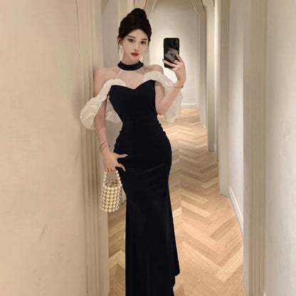 WOLFF | Halter Abendkleid Off-Shoulder Enges Langes Rockkleid