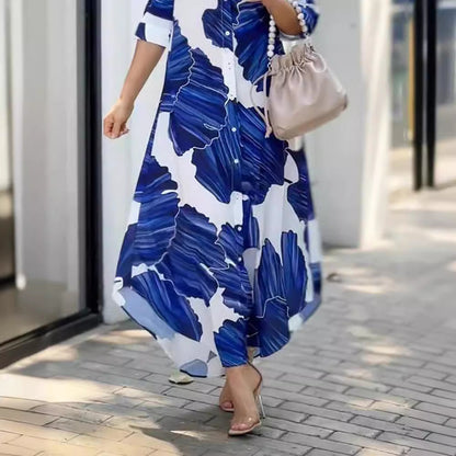 WOLFF | Lässiges locker sitzendes bedrucktes Langarm-Resort-Hemd-Kleid