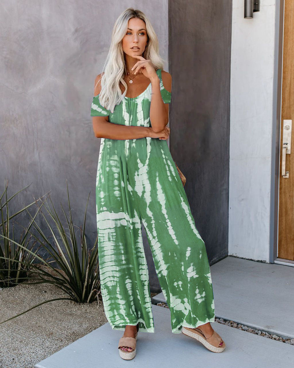 WOLFF | Bedruckter lässiger Jumpsuit mit kurzen Ärmeln und Taschen