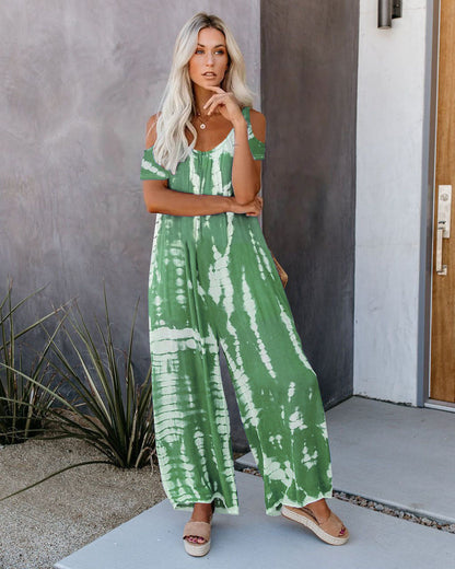 WOLFF | Bedruckter lässiger Jumpsuit mit kurzen Ärmeln und Taschen