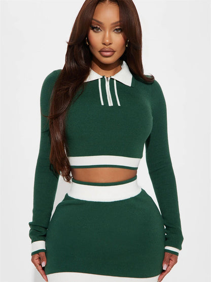 WOLFF | Langarm Revers Oberteil Bodycon Minirock Set