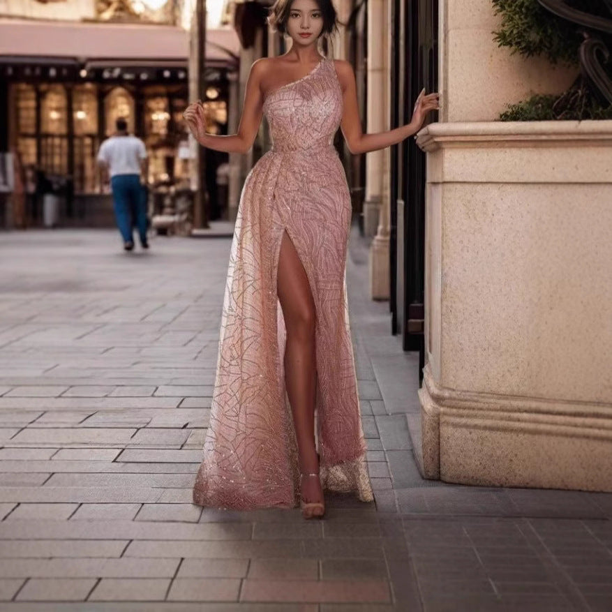 WOLFF | Pailletten Einseitig Bodycon Rock Abendkleid