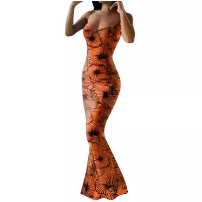 WOLFF | Verstellbares Träger Druck Fishtail Kleid