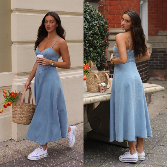 WOLFF | Trage Distressed Sexy Denim Lange Kleid