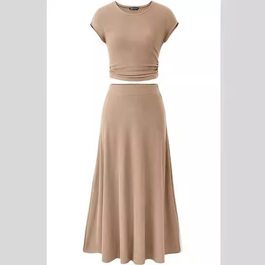 WOLFF | Crop Top Hochtaillierte Midi-Rock-Set