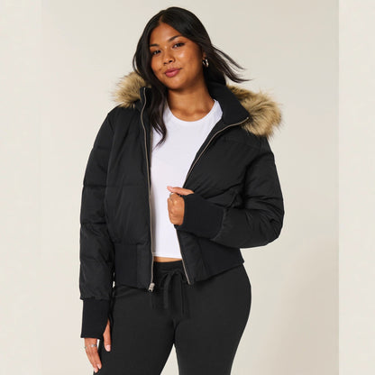 Damen Gestepptes Winterjacke mit abnehmbarer Kapuze und elastischen Bündchen Heidi-Mode