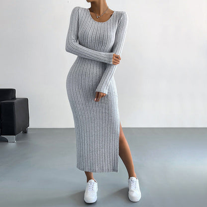 WOLFF | Minimalistische enganliegende Schlitz Bleistift Mid-Length Rock Kleid
