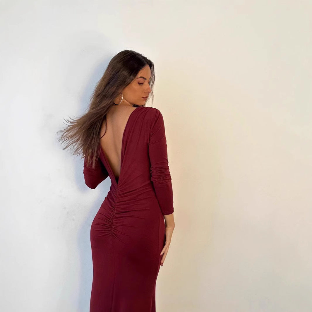 1V-Shaped Folding Two-Way Wear Long Sleeve Dress