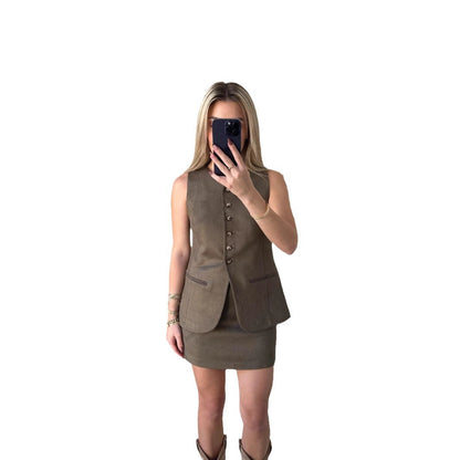 1Single-Breasted Fitted Vest Bodycon Skirt Two-Piece Set