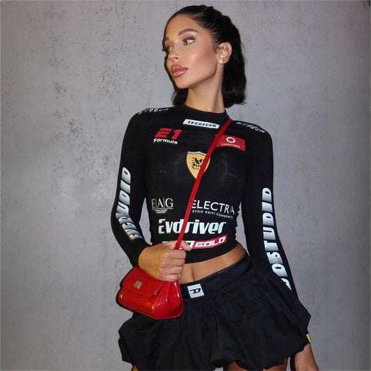 WOLFF | Motorrad Druck Lässiges Hot Girl Top