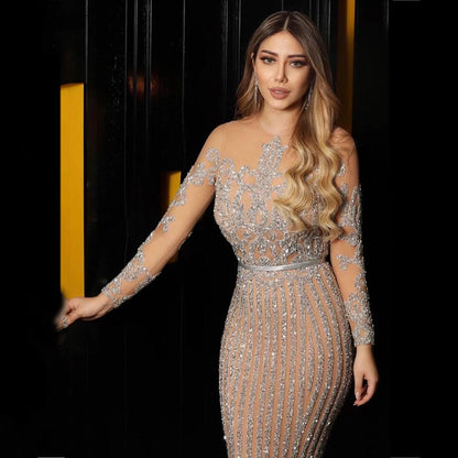 WOLFF | Goldfolien-Langarm-Abendkleid