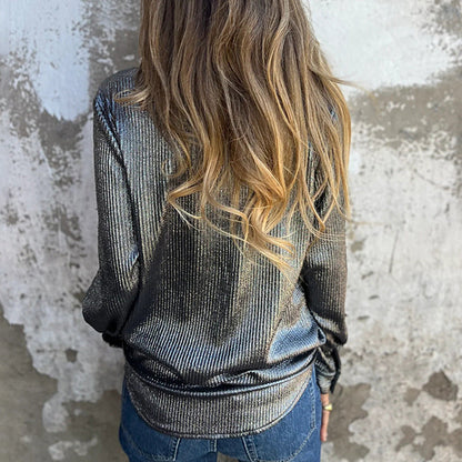 1Metallic Color Lapel Loose Pocket Shirt