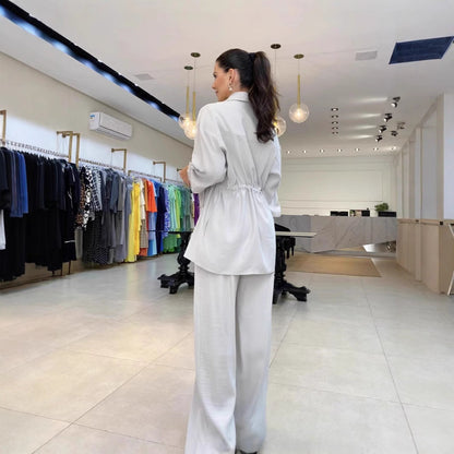 WOLFF | Kordelzug Langarmmantel Lange Hose Zweiteiliges Set
